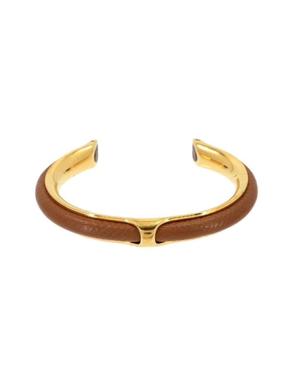 Hermes Kyoto Bangle Bracelet Leather Brown Gold
